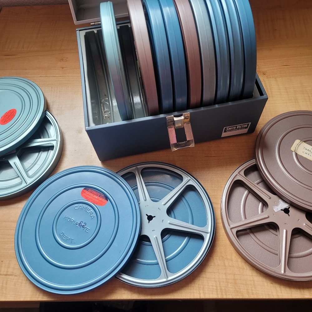 Set of 12, 6 inch reel to reel with cans and storage box. - Picture 2 of 3